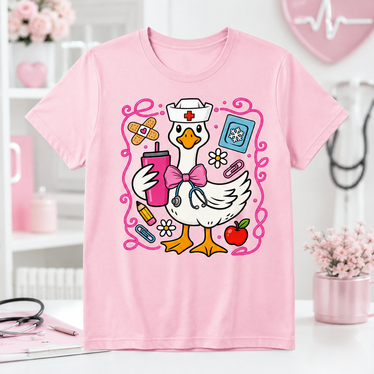 Goose Nurse T-Shirt – Cute Nurse Graphic Tee – Healthcare Worker Shirt
