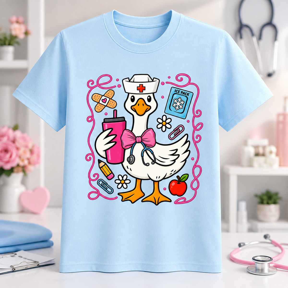 Goose Nurse T-Shirt – Cute Nurse Graphic Tee – Healthcare Worker Shirt