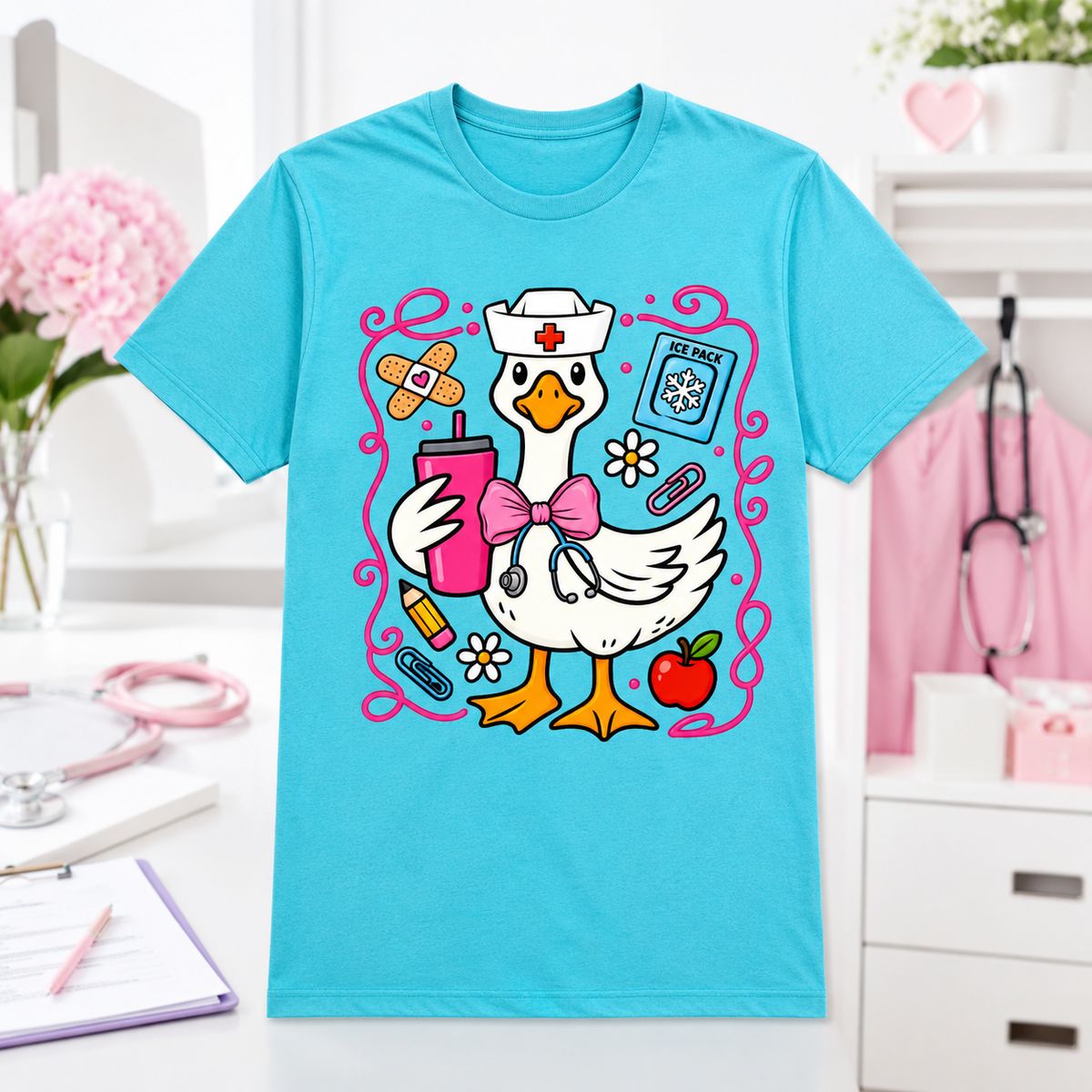 Goose Nurse T-Shirt – Cute Nurse Graphic Tee – Healthcare Worker Shirt
