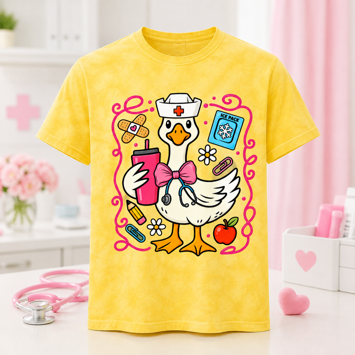 Goose Nurse T-Shirt – Cute Nurse Graphic Tee – Healthcare Worker Shirt