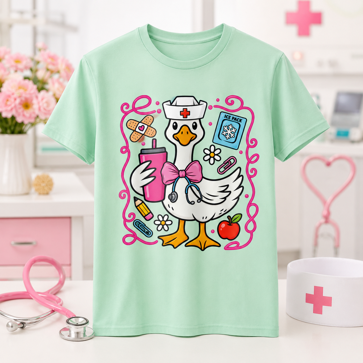 Goose Nurse T-Shirt – Cute Nurse Graphic Tee – Healthcare Worker Shirt