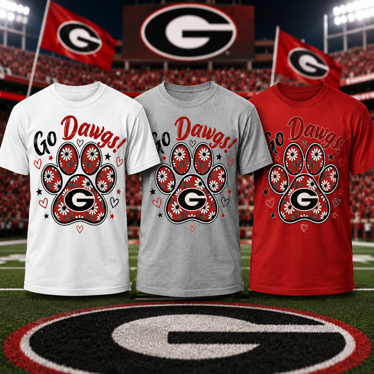Go Dawgs Floral Paw Print T-Shirt – Georgia Game Day Tee