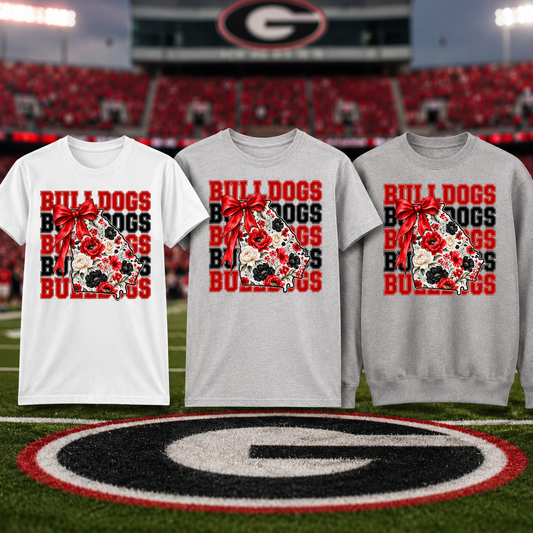 Georgia Bulldogs Floral Bow Graphic Tee | Georgia State Game Day Shirt