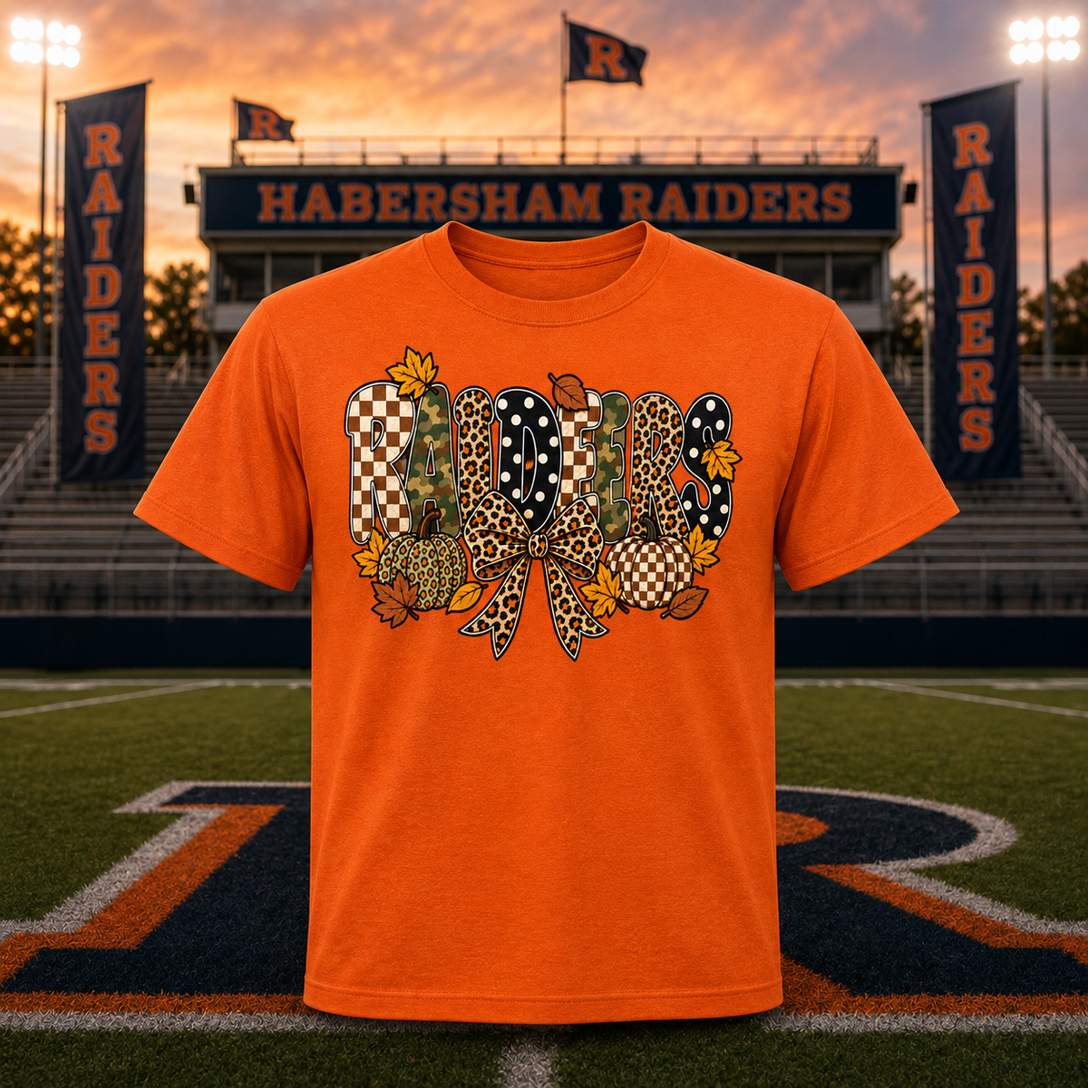 Habersham Raiders Fall T-Shirt | Camo Leopard Pumpkin Spirit Tee