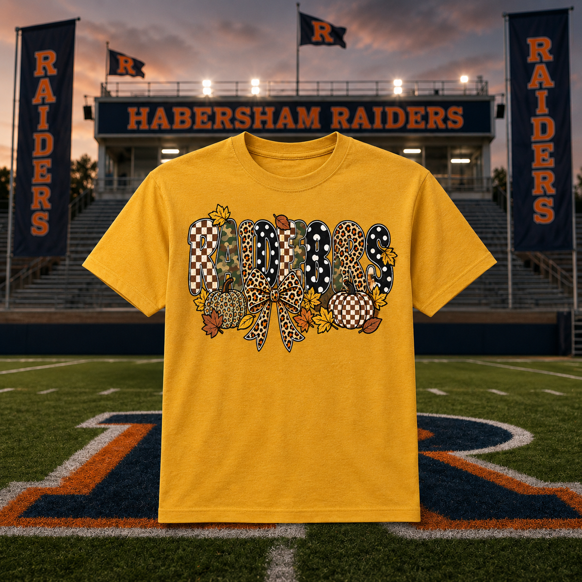 Habersham Raiders Fall T-Shirt | Camo Leopard Pumpkin Spirit Tee