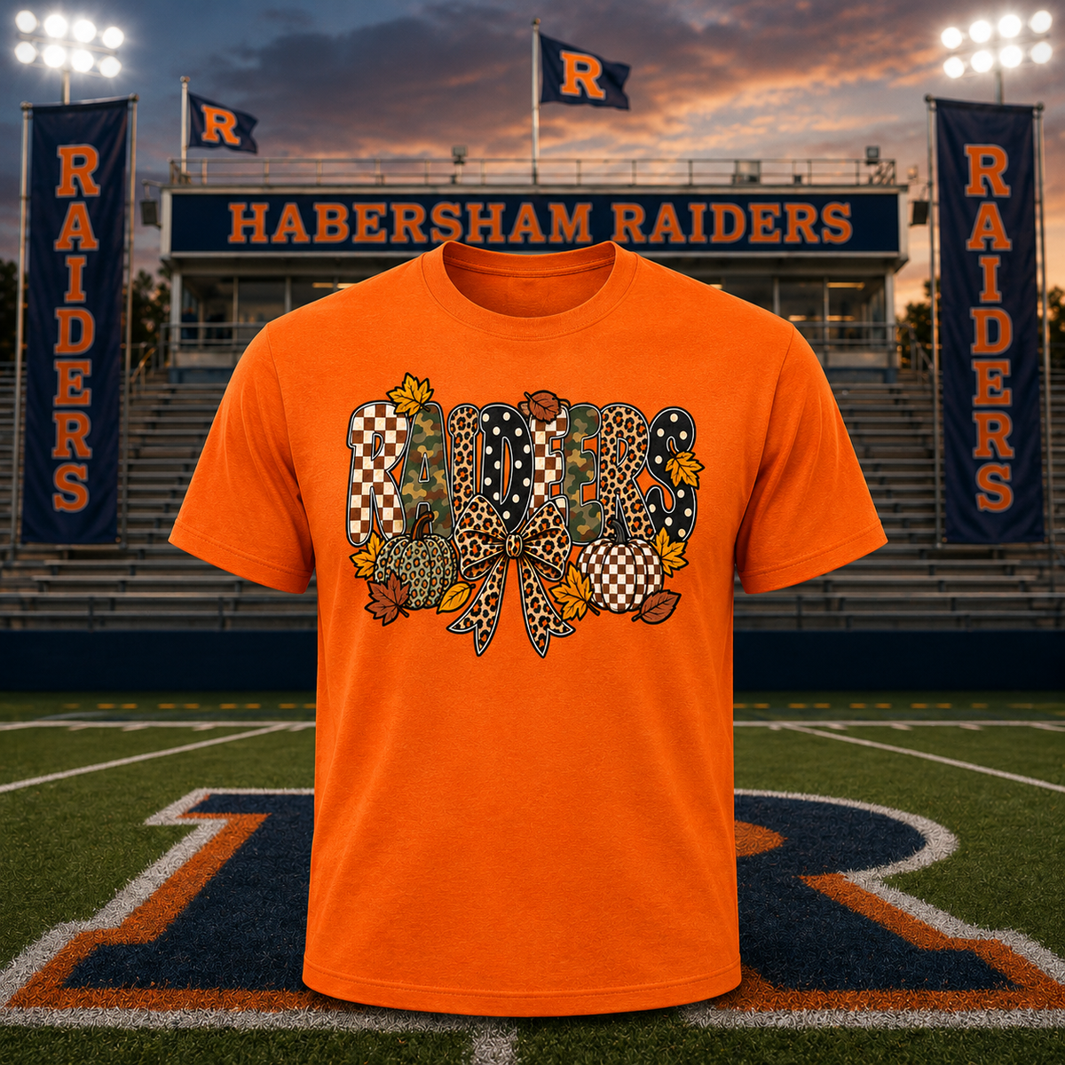 Habersham Raiders Fall T-Shirt | Camo Leopard Pumpkin Spirit Tee