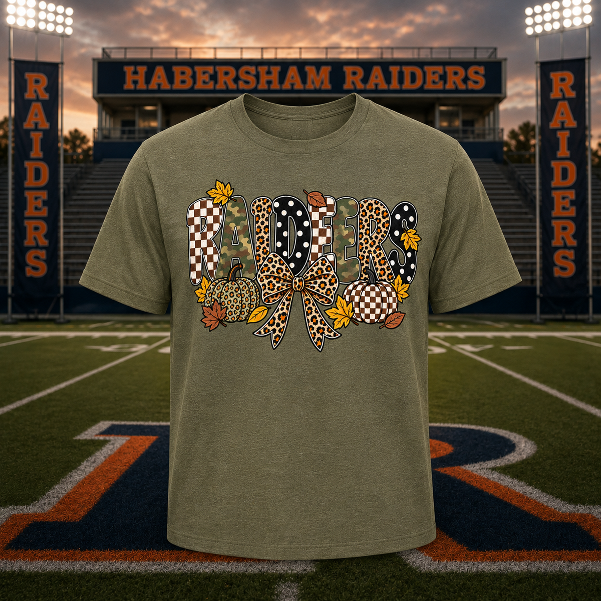 Habersham Raiders Fall T-Shirt | Camo Leopard Pumpkin Spirit Tee
