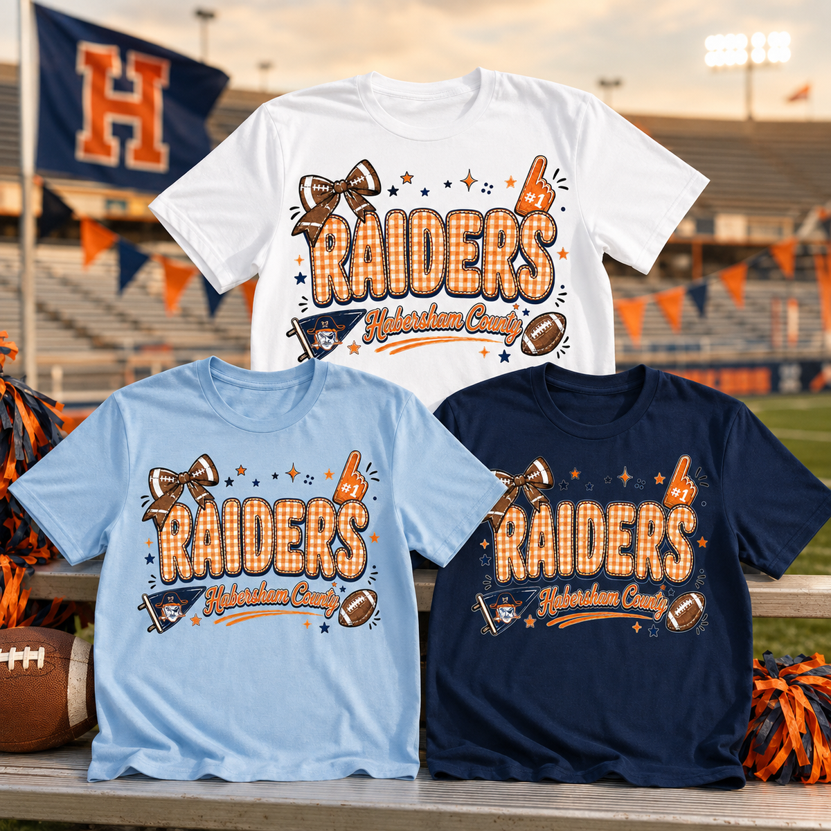 Habersham County Raiders Gingham Football Graphic Tee