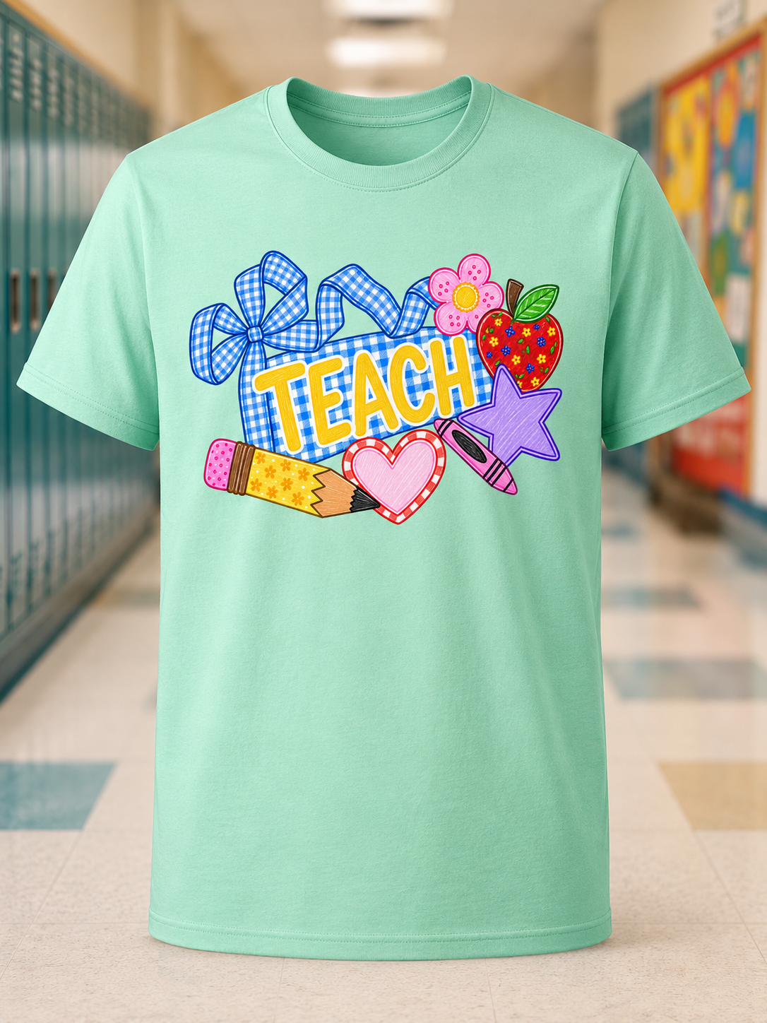 Teacher TEACH Graphic Tee – Colorful School Shirt