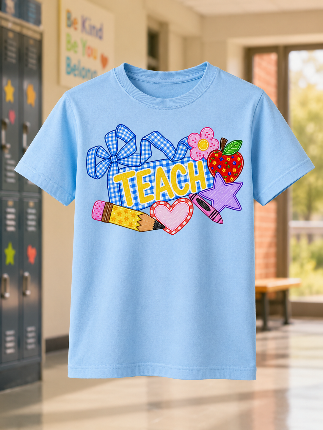 Teacher TEACH Graphic Tee – Colorful School Shirt