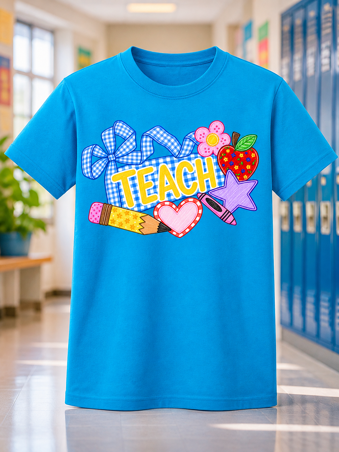 Teacher TEACH Graphic Tee – Colorful School Shirt