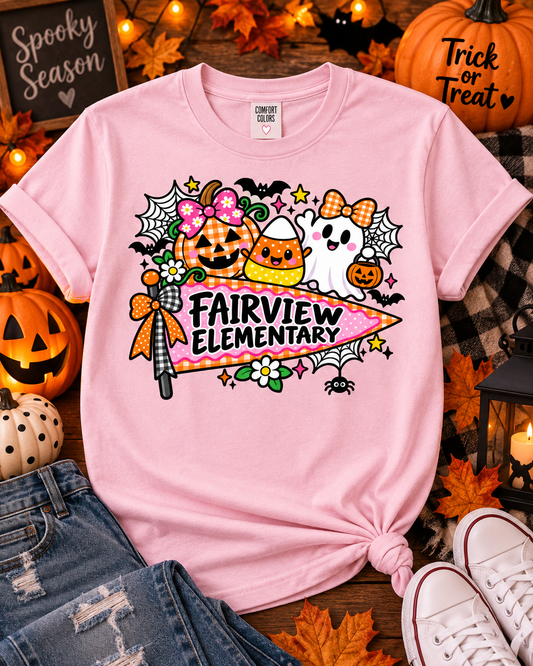Personalized School Halloween Spirit Tee – Cute Pumpkin & Ghost Design