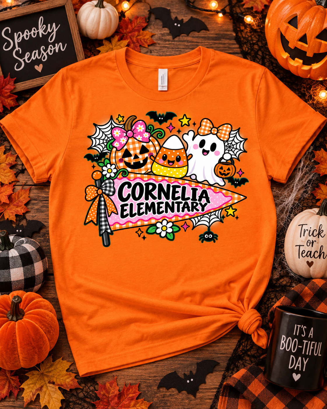 Personalized School Halloween Spirit Tee – Cute Pumpkin & Ghost Design