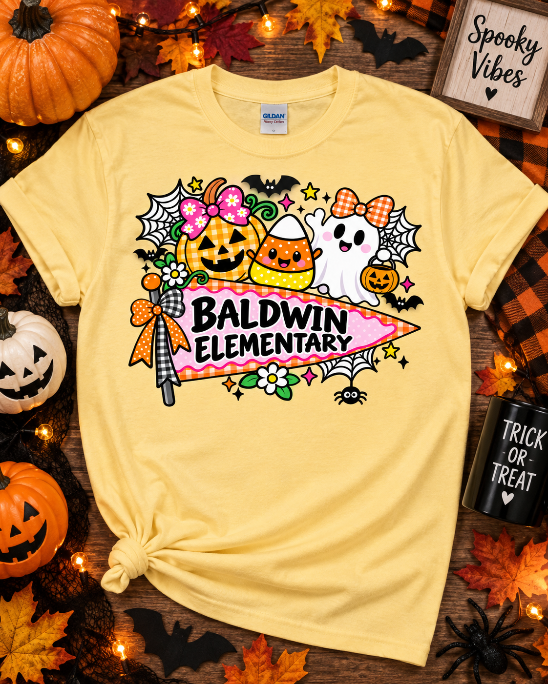 Personalized School Halloween Spirit Tee – Cute Pumpkin & Ghost Design