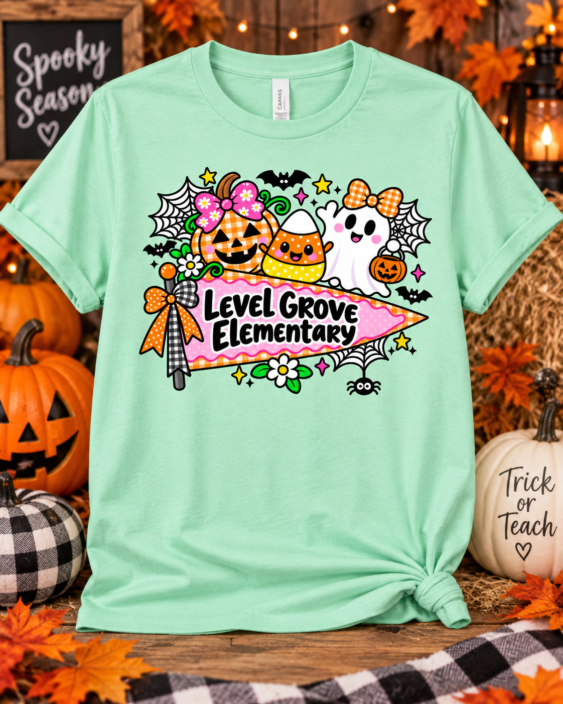 Personalized School Halloween Spirit Tee – Cute Pumpkin & Ghost Design