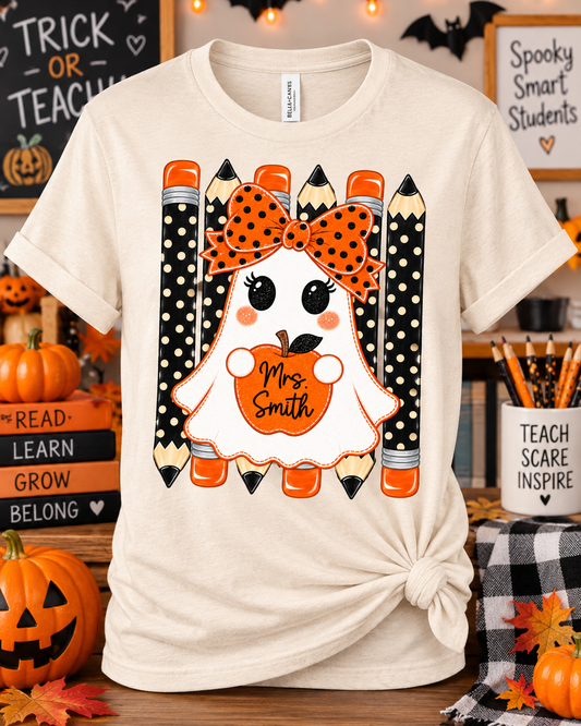 Personalized Halloween Teacher Ghost Shirt – Custom Name Teacher Tee