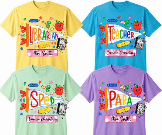 Personalized Librarian, PARA, SPED & Teacher Shirt | Custom Name or School Name