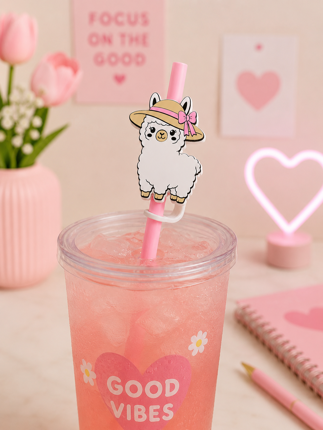 Cute Summer Llama Desk Bundle – Pink Edition