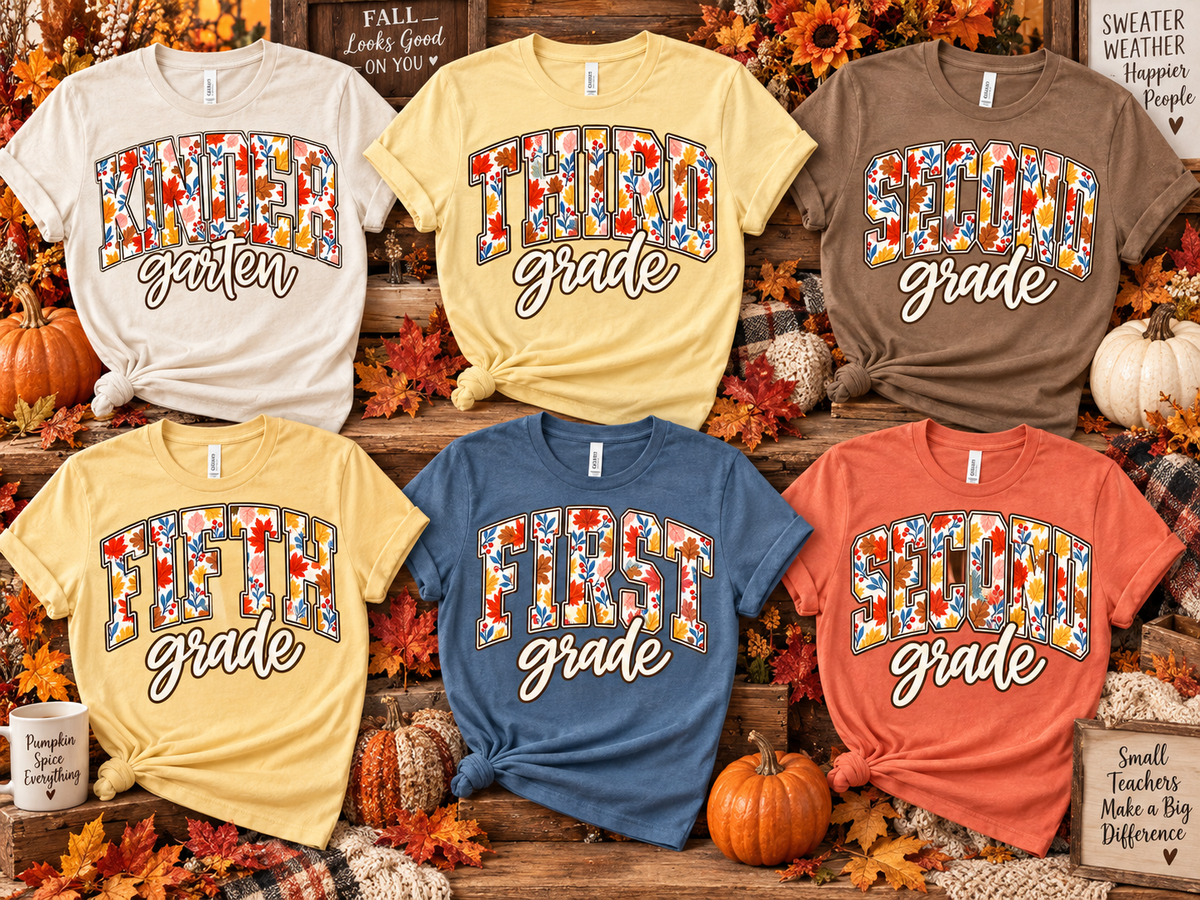 Fall Grade Teacher Shirt – Kindergarten to Fifth Grade