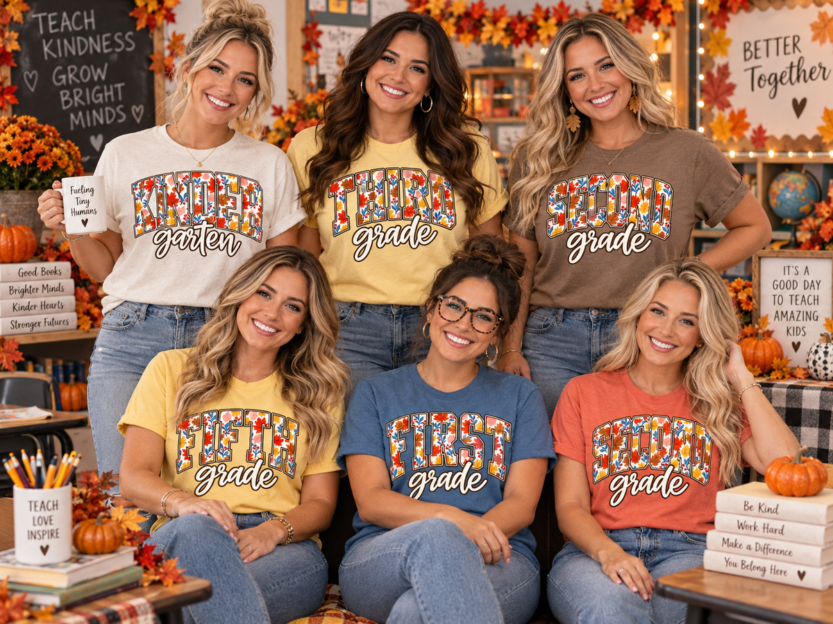 Fall Grade Teacher Shirt – Kindergarten to Fifth Grade