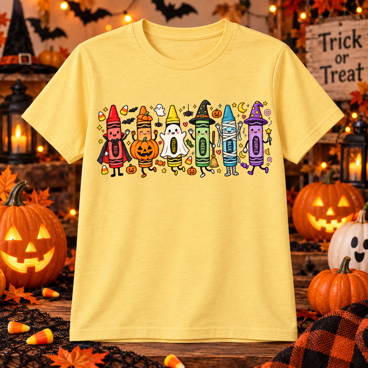 Halloween Crayon Crew Teacher T-Shirt | Cute Classroom Halloween Tee