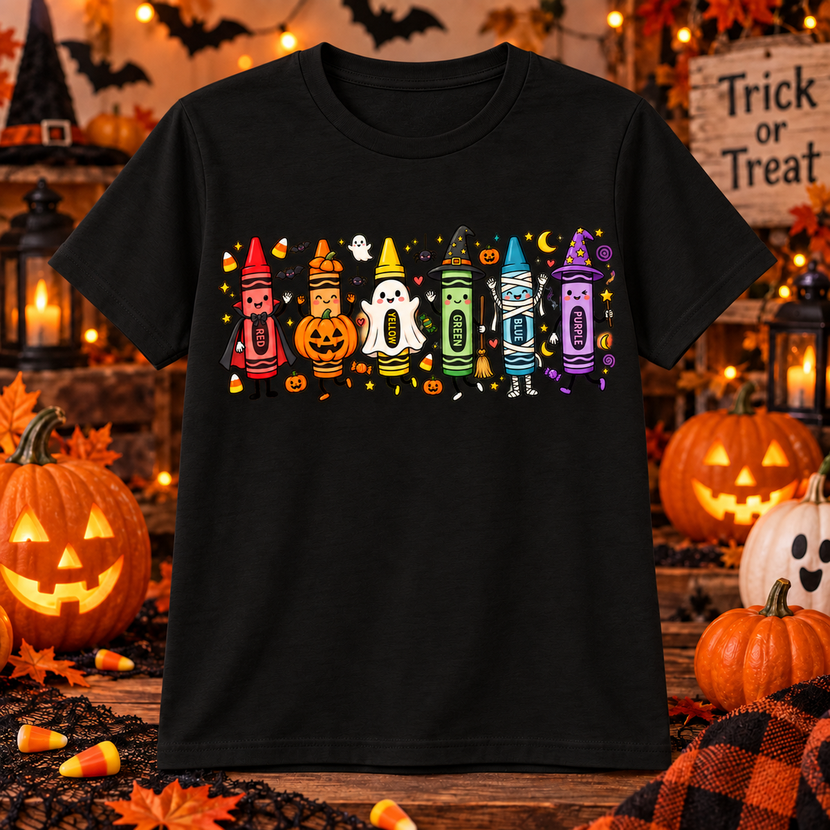 Halloween Crayon Crew Teacher T-Shirt | Cute Classroom Halloween Tee
