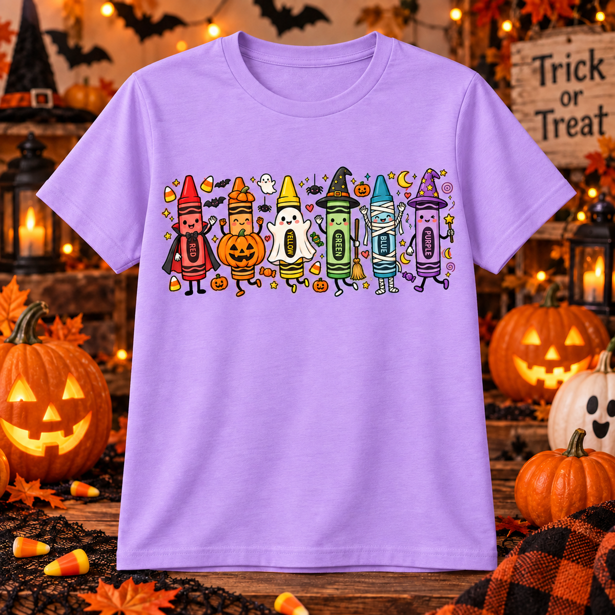 Halloween Crayon Crew Teacher T-Shirt | Cute Classroom Halloween Tee