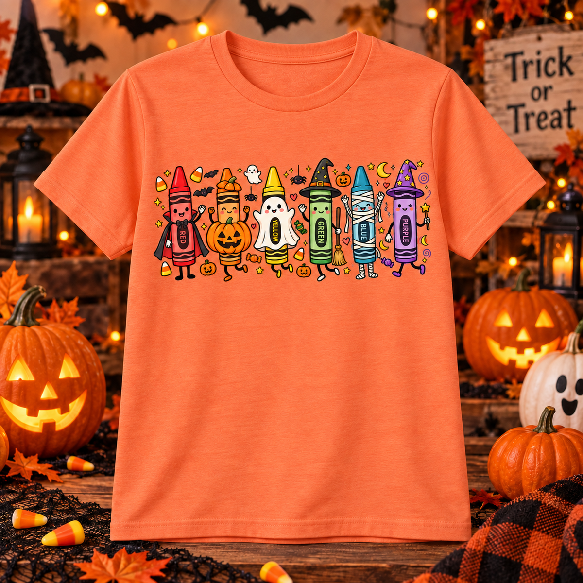 Halloween Crayon Crew Teacher T-Shirt | Cute Classroom Halloween Tee
