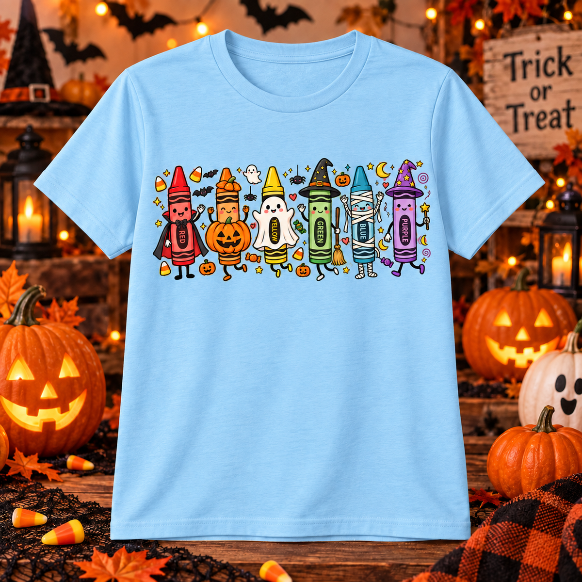 Halloween Crayon Crew Teacher T-Shirt | Cute Classroom Halloween Tee
