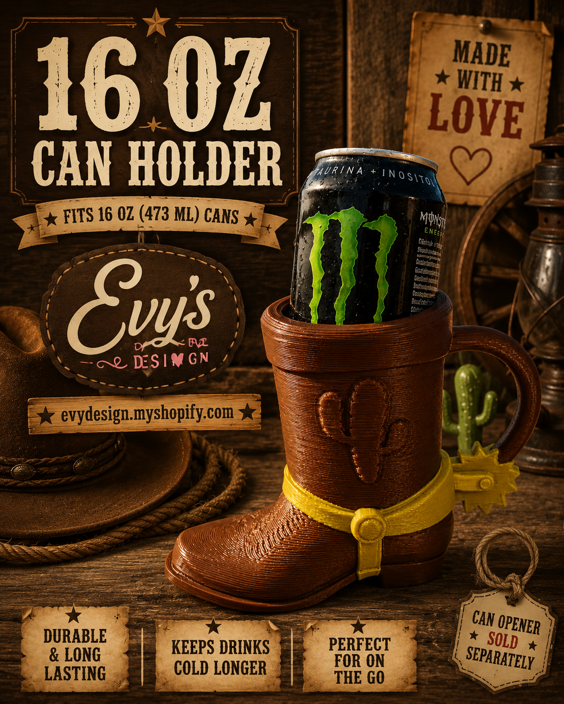 16 OZ Cowboy Boot Can Holder🤠