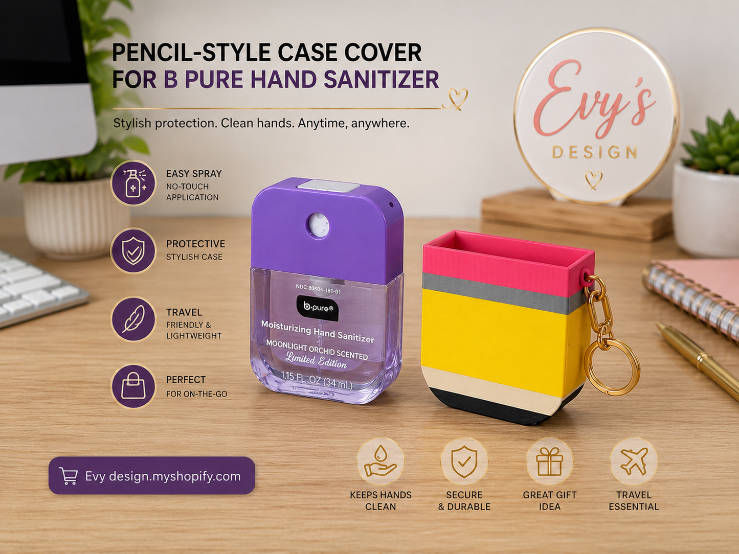 3D Pencil-Style Case Cover for B Pure Hand Sanitizer