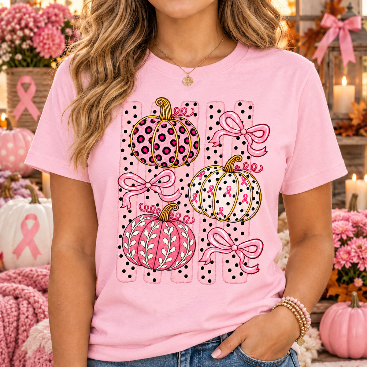 Pink Pumpkin Breast Cancer Awareness Shirt 🎀🎃