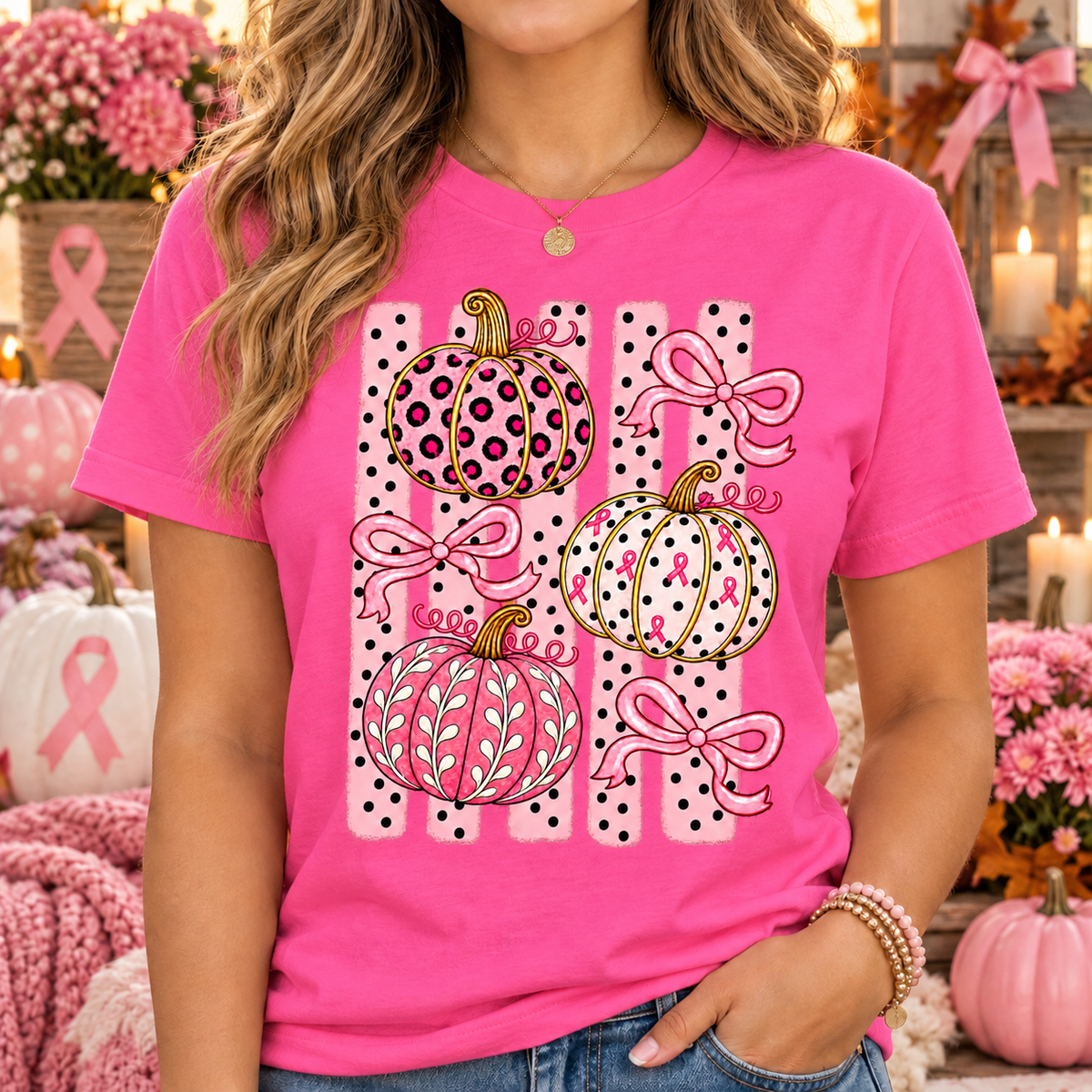 Pink Pumpkin Breast Cancer Awareness Shirt 🎀🎃