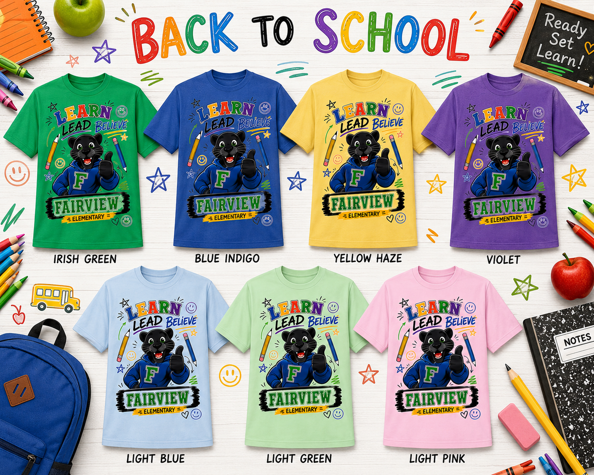 Fairview Elementary School Spirit T-Shirt – Panther Graphic – Learn Lead Believe – Teacher & Student Tee