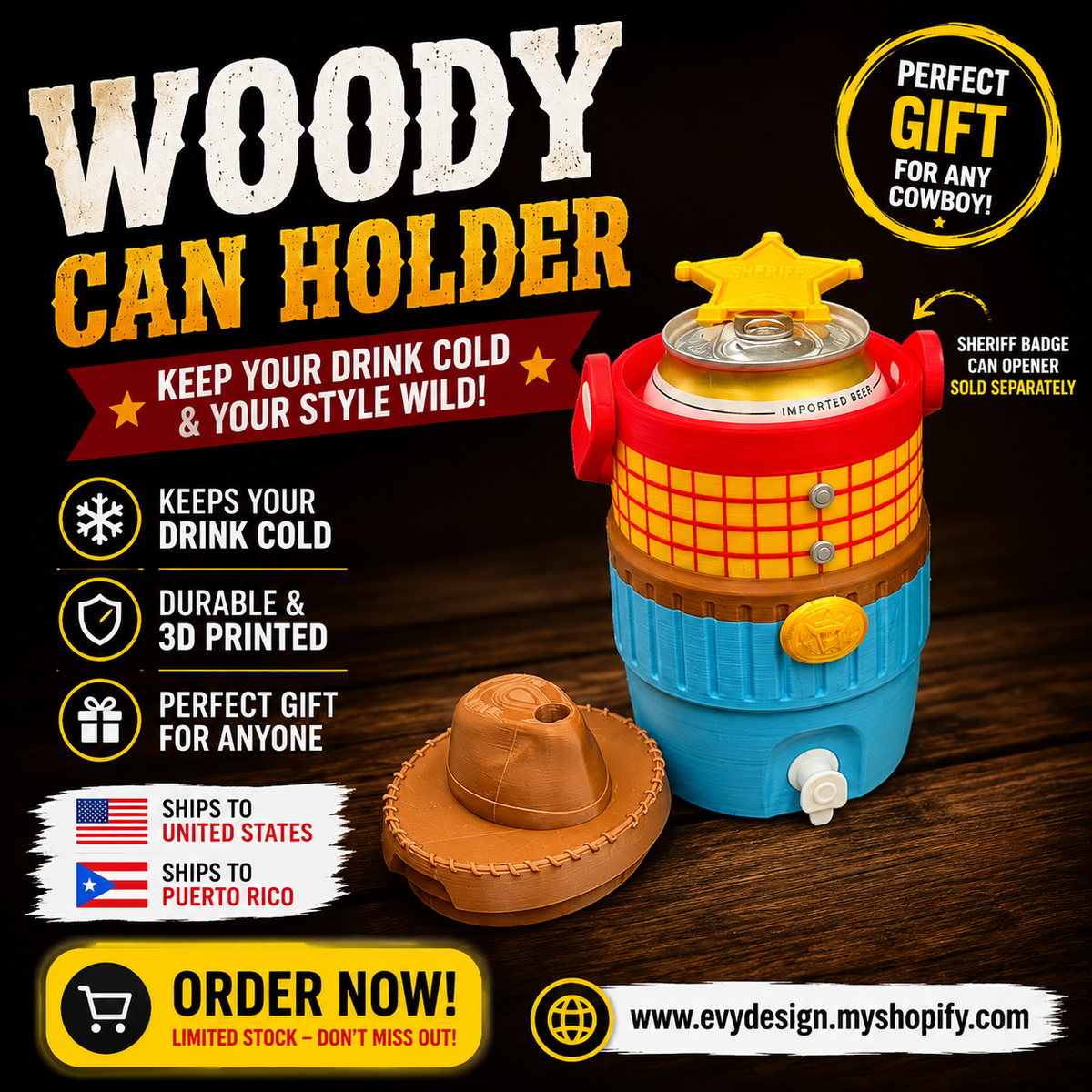 3D  12oz Regular Can Holder – Woody Inspired Toy Story Design