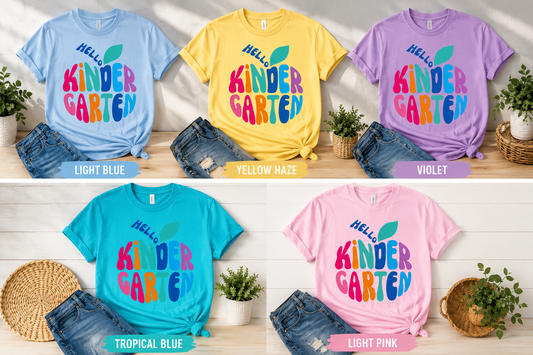 Hello Kindergarten Teacher T-Shirt | Colorful Back to School Tee