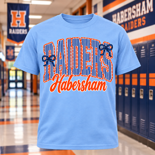 Habersham Raiders Spirit Shirt – Blue & Orange Bow Design
