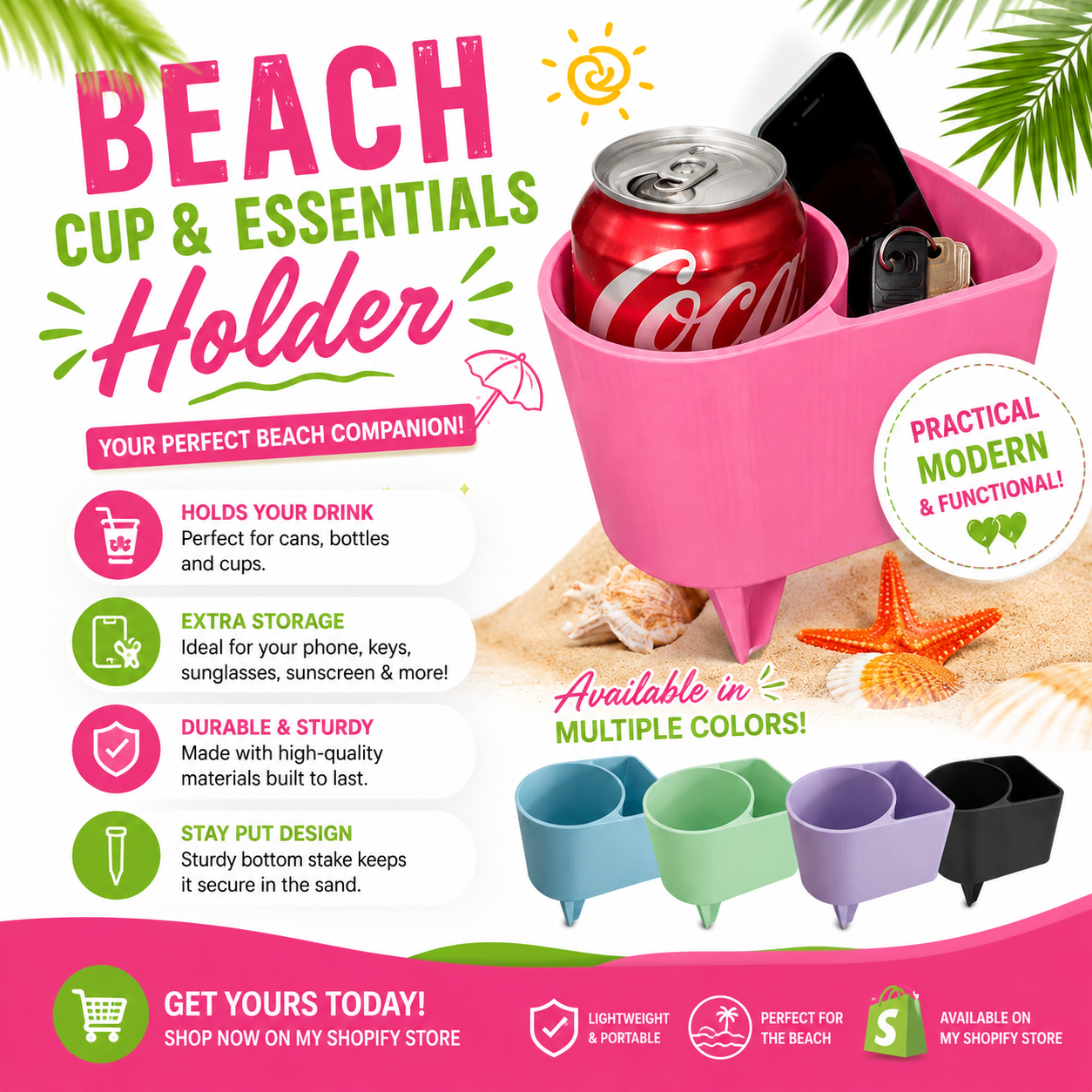 Beach Drink & Essentials Holder – Available in Multiple Colors