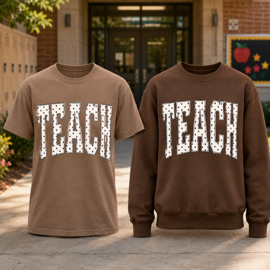 Brown Polka Dot TEACH Shirt – Teacher Graphic Tee