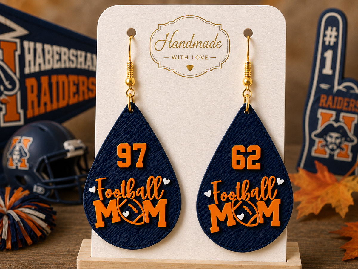 Personalized Football Mom Earrings | Custom Player Number | Gold or Silver Hooks 🏈