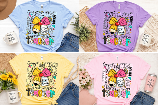 Personalized Teacher Bow T-Shirt | Custom Teacher Name Shirt