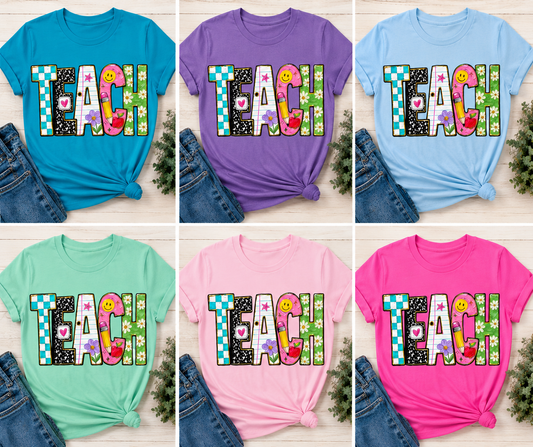 TEACH Teacher Shirt | Cute Teacher T-Shirt | Back to School Teacher Tee | Teacher Gift | Colorful Graphic Tee
