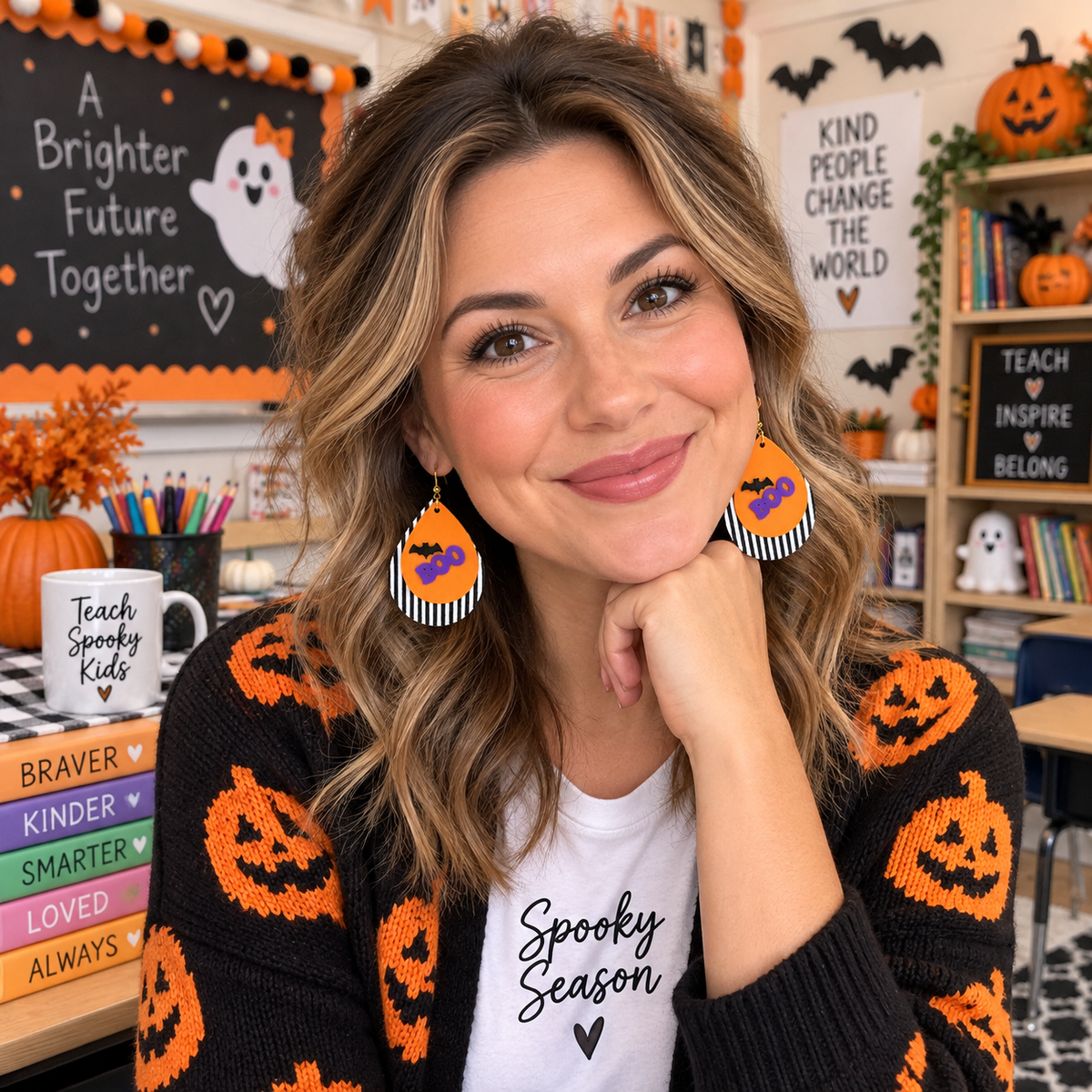 Halloween BOO Earrings | Orange & Purple Dangle Earrings