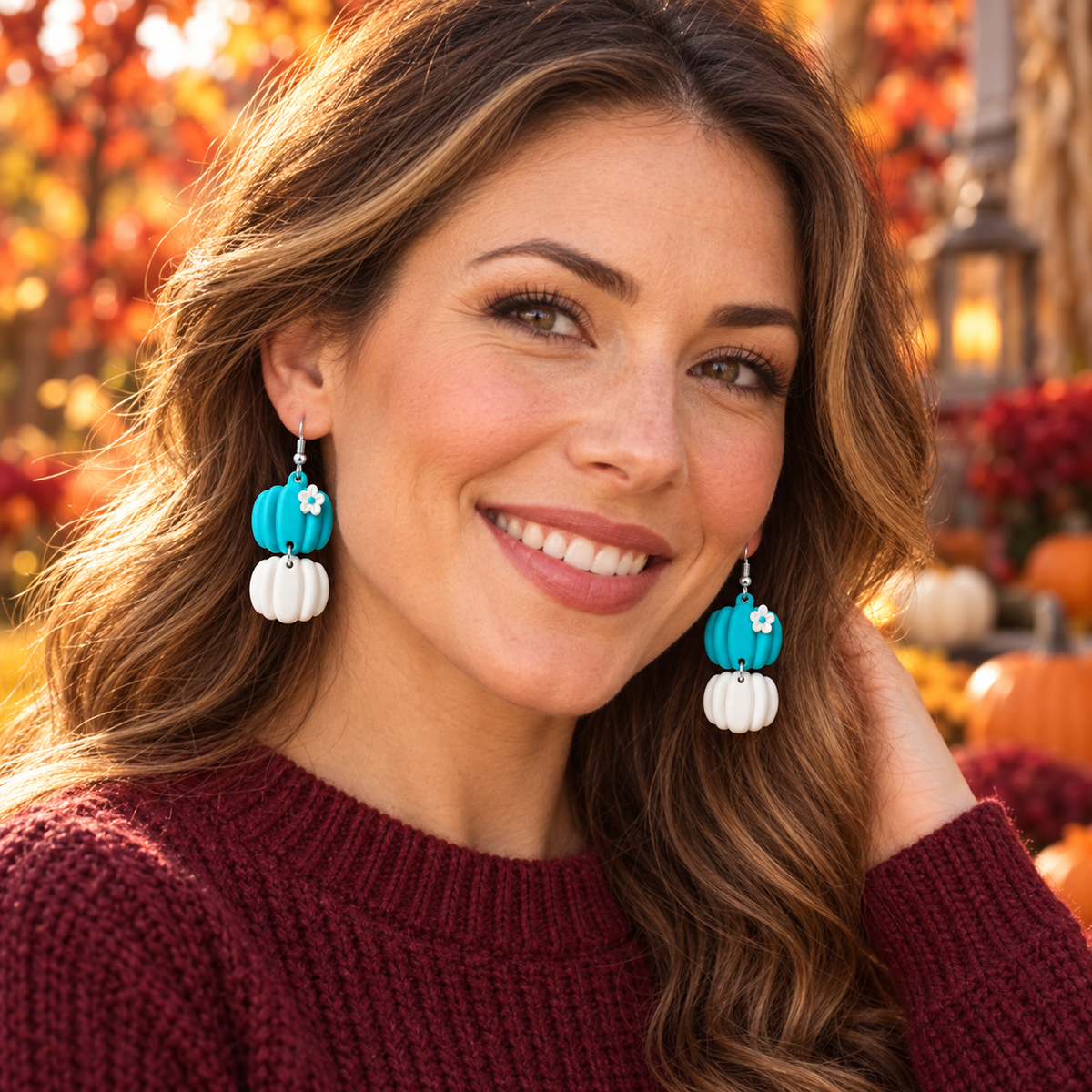 Turquoise & White Stacked Pumpkin Earrings