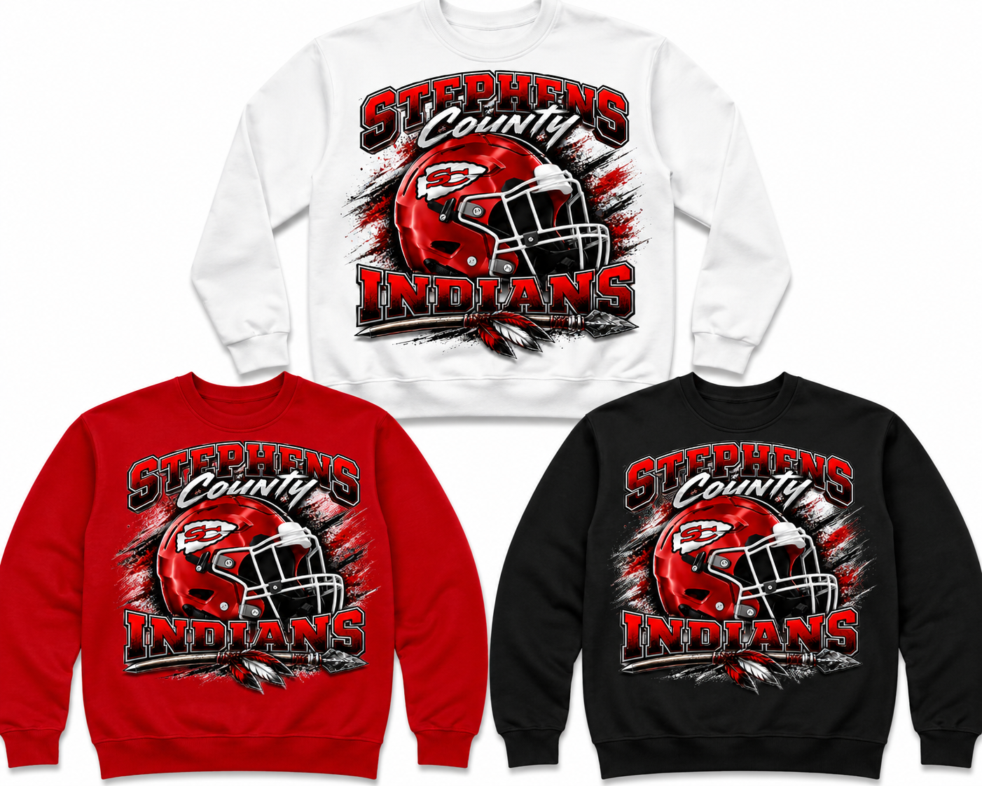 Stephens County Indians Football Team T-Shirt | Red, Black & White
