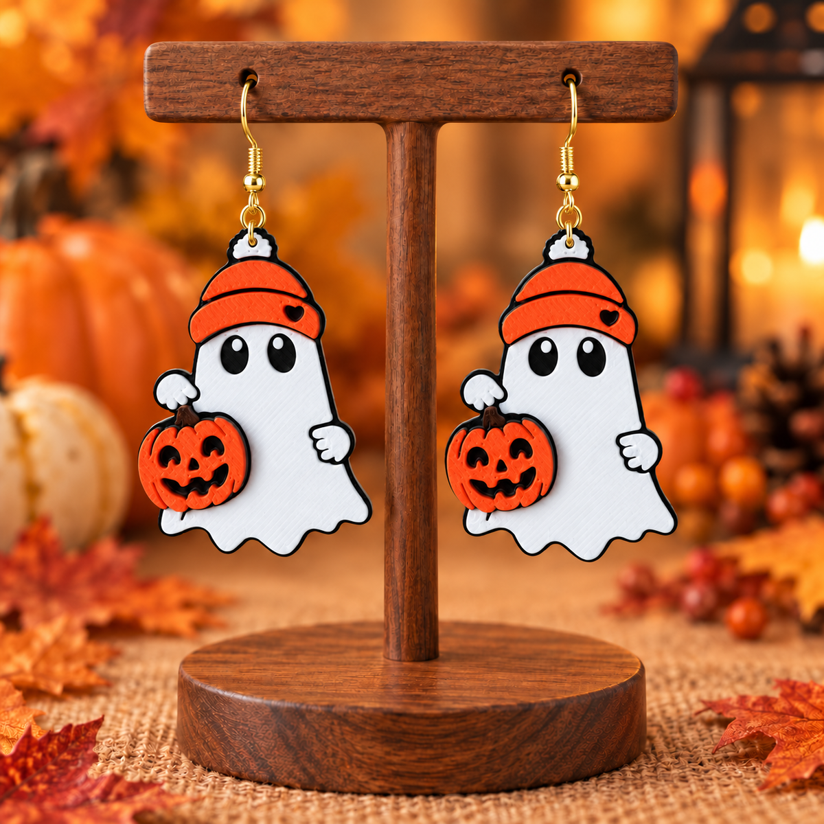 Fall Ghost & Pumpkin Earrings