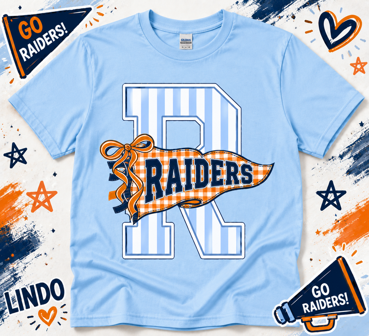Habersham Raiders Gingham Pennant School Spirit T-Shirt 🧡💙