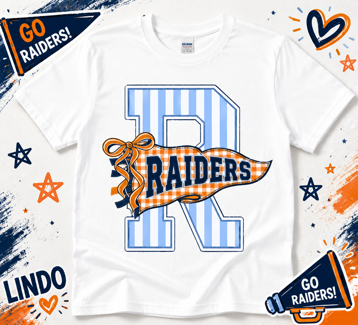 Habersham Raiders Gingham Pennant School Spirit T-Shirt 🧡💙