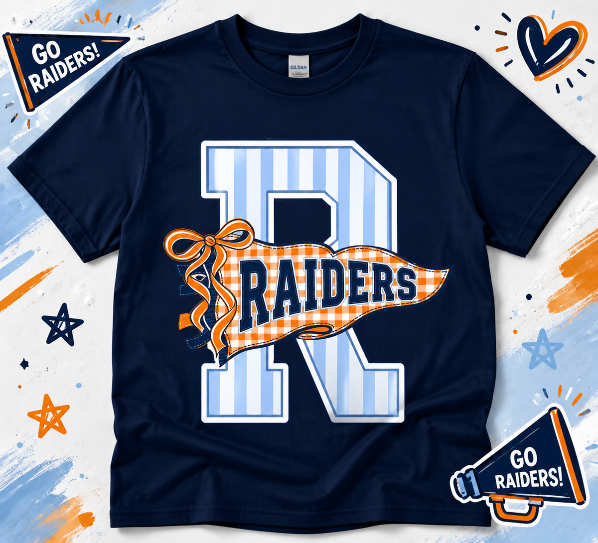 Habersham Raiders Gingham Pennant School Spirit T-Shirt 🧡💙
