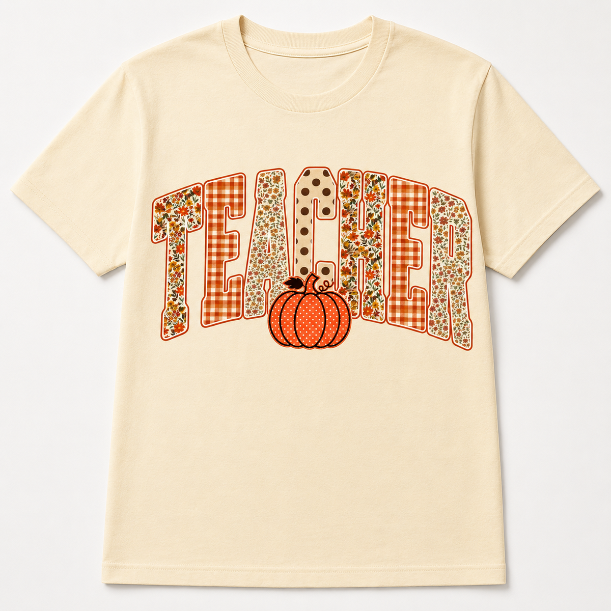 🍂 Fall Teacher T-Shirt – Pumpkin & Autumn Print 🍂